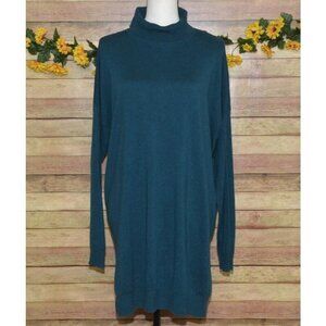 Eileen Fisher Ribbed Thin Knit Turtleneck Tencel Soft Sweater Dress Green Size L